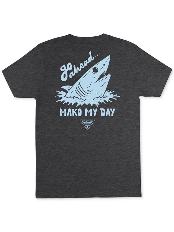 PFG Men's "Go Ahead... Mako My Day" Graphic T-Shirt - Dark Grey Short Sleeve Shirt, Size Small
