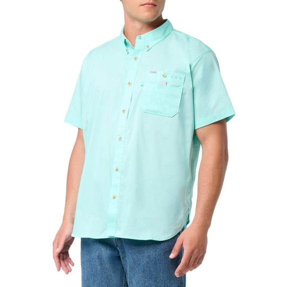 Columbia Men's Bonefish Short Sleeve Shirt, Gulf Stream, Large