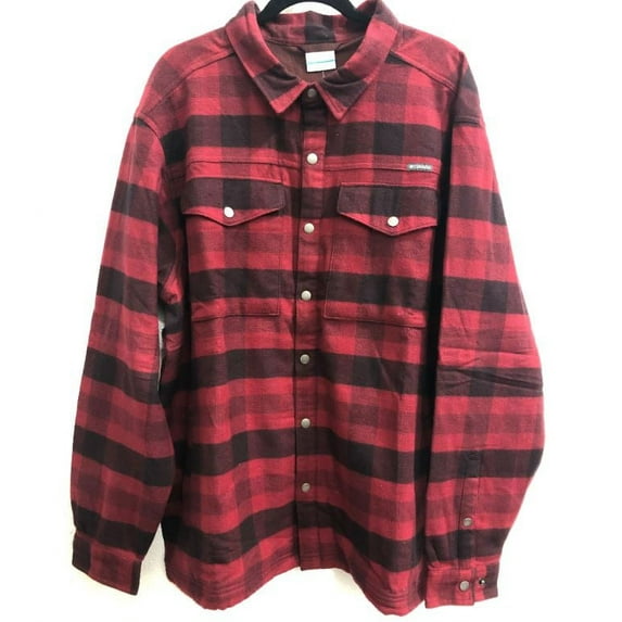 Columbia Men's Fireside Flannel Shirt Jacket, Elderberry Buffalo Plaid XXL - NEW