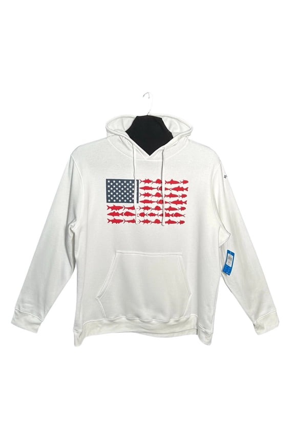 Men's Fleece Pullover Hoodie Size 2X White/Red Logo Front Sweater