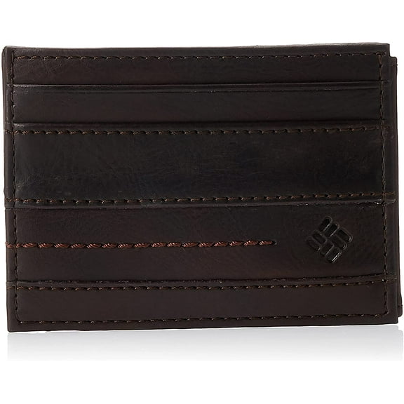 Columbia Men's Leather Front Pocket Wallet Card Holder for Travel Brown Casual One Size