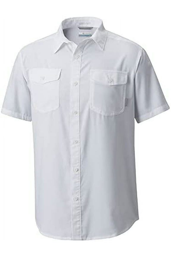 Men's Omni-Shade Short Sleeve Button Down Shirt (White, Large)
