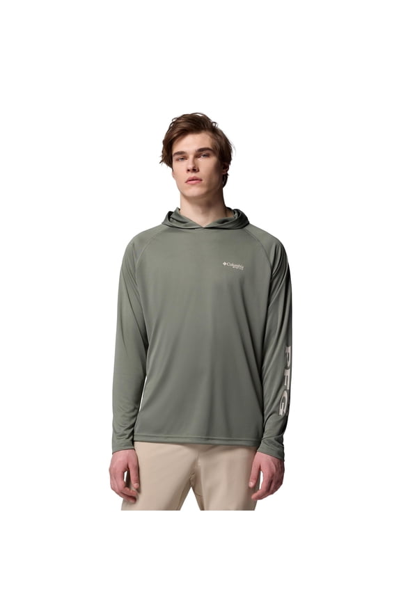 Men's PFG Terminal Tackle Hoodie, UPF 50 Sun Protection, Omni-Wick Moisture Management, Cypress/Dark Stone Logo, Medium, 153617