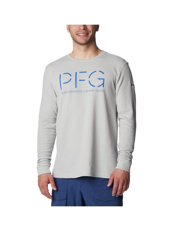 Men's PFG Utility Hook Waffle Long Sleeve, Cool Grey/Blue Macaw, XX-Large