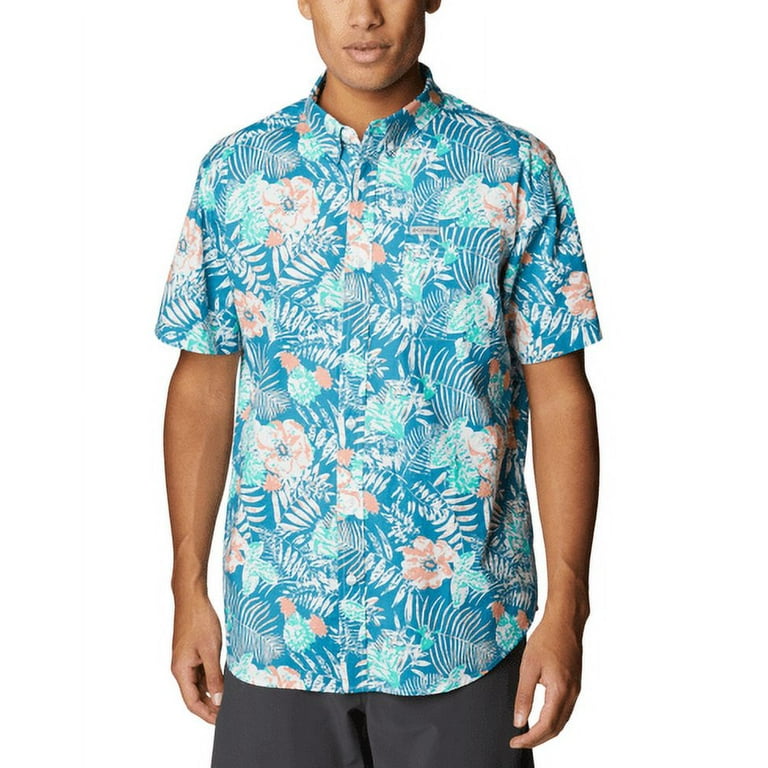 Columbia Men's Rapid Rivers Short Sleeve Shirt in Electric Turquoise-Medium  