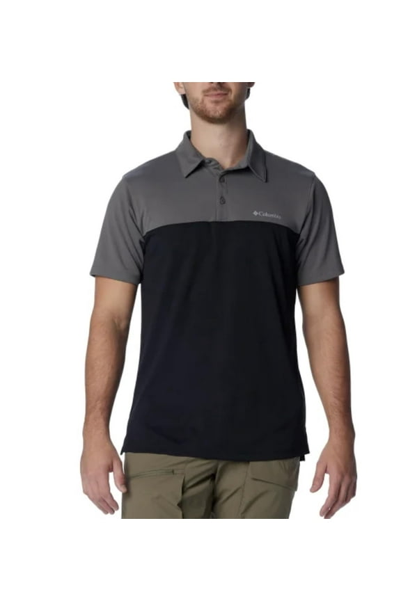Men's Short Sleeve UPF 40+ 3 Button Up Polo Shirt (US, Alpha, X-Large, Regular, Regular, Black/City Grey)