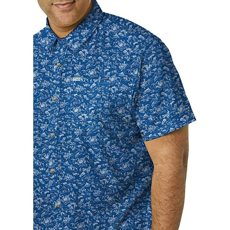 Columbia Men's Short Sleeved Super Slack Tide Camp Shirt, Vivid Blue  Gamefish Print, Small