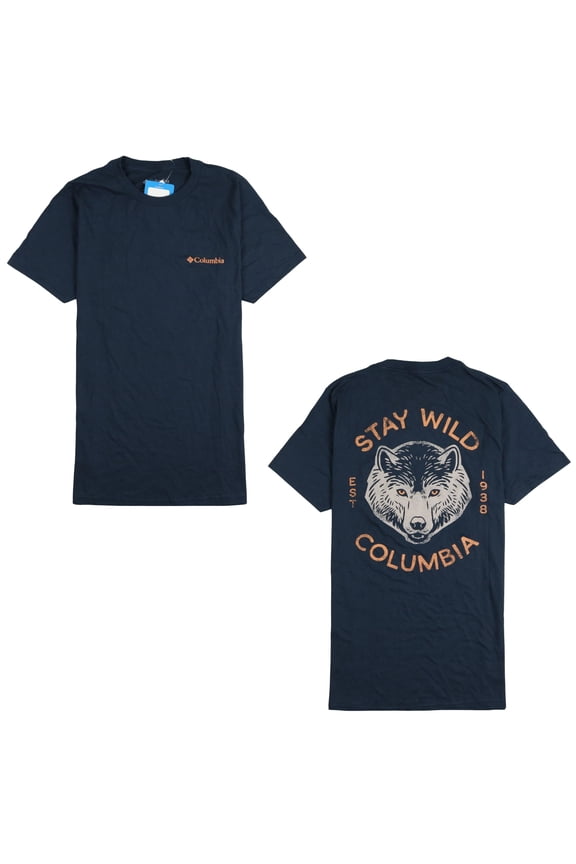 Men's Stay Wild T-Shirt Small Navy Blue Wolf