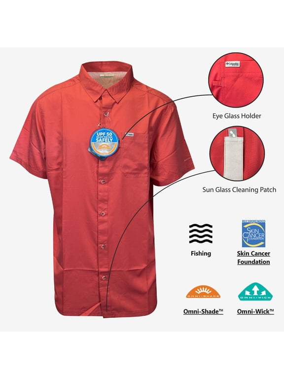 Men's Sunset Red Shirt Slack Tide PFG Camp Shirt UPF 50 S/S (683)