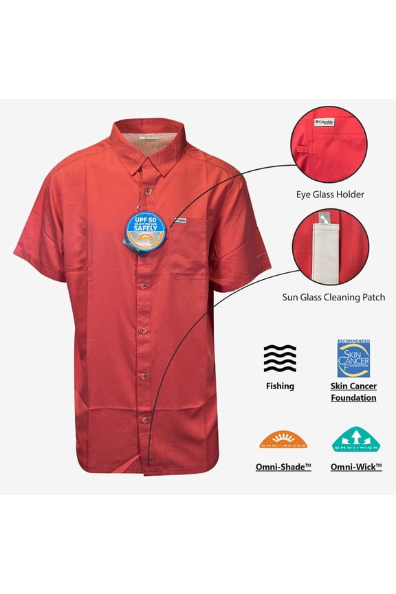 Men's Sunset Red Shirt Slack Tide PFG Camp Shirt UPF 50 S/S (683)