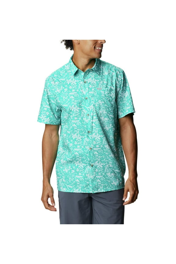 Mens Super Slack Tide Camp Shirt, Short Sleeve, Moisture Wicking, Tropic Water Kona Print, XX-Large