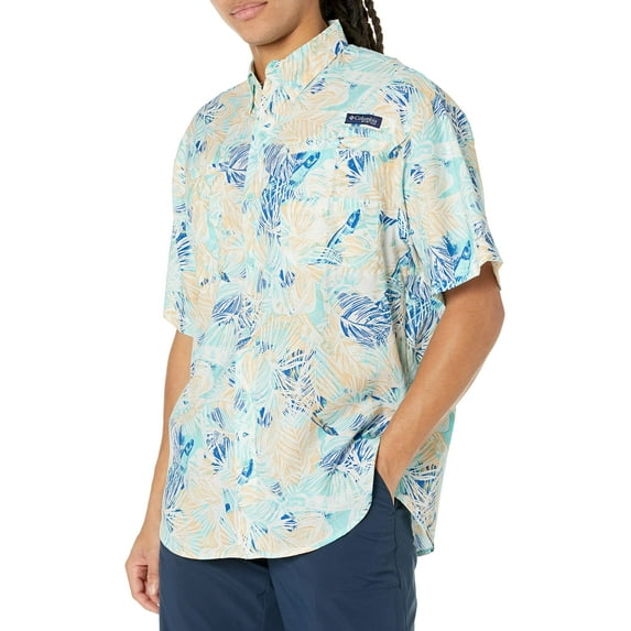 Columbia Men's Super Tamiami Short Sleeve Shirt, Gulf Stream Tropiclure, Small