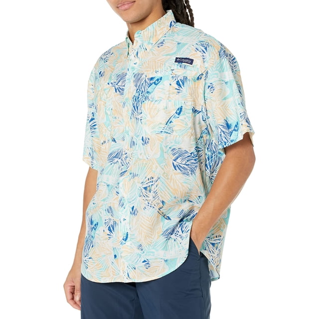 Columbia Boys PFG Tamiami Short Sleeve Shirt - Gulf Stream Color, Large, UPF Sun Protection, Quick-Dry