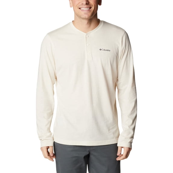 Columbia Men Regular fit Long Sleeve Henley Shirt Small Beige Solid