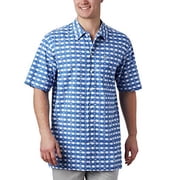 Columbia Mens Trollers Best Short Sleeve Shirt, Vivid Blue Picnic Print, Small