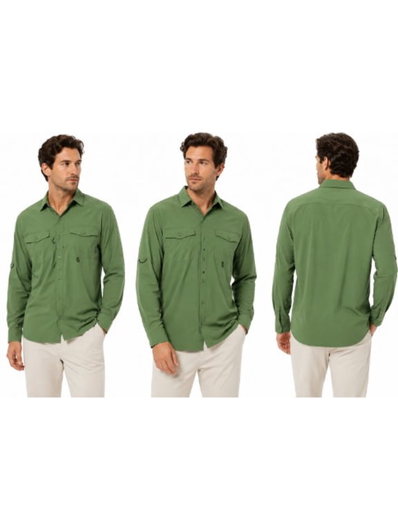 Men’s Utility Lite Long Sleeve Shirt Omni-Wick UPF Button-Down Canteen - Green - Size Medium