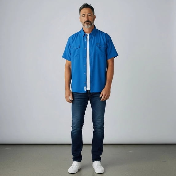 Columbia Men's Utilizer Ii Solid Short Sleeve Shirt Size 6X Royal Blue UPF40