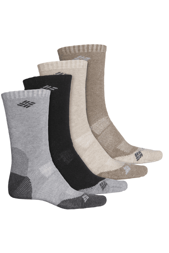 Men's Wool Blend  Crew Socks, 4-pack, Brown/Khaki/Charcoal/Black, Shoe Size 6-12US