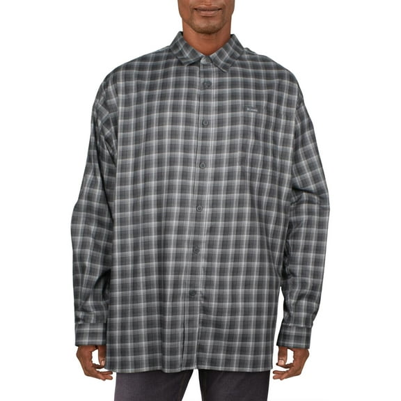 Columbia Mens Big & Tall Vapor Ridge III Plaid Button-Down Shirt Gray 4X