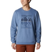 Columbia Mens Hart Mountain Graphic Crew, Soft Pullover Bluestone Heather/Hike Graphic Medium