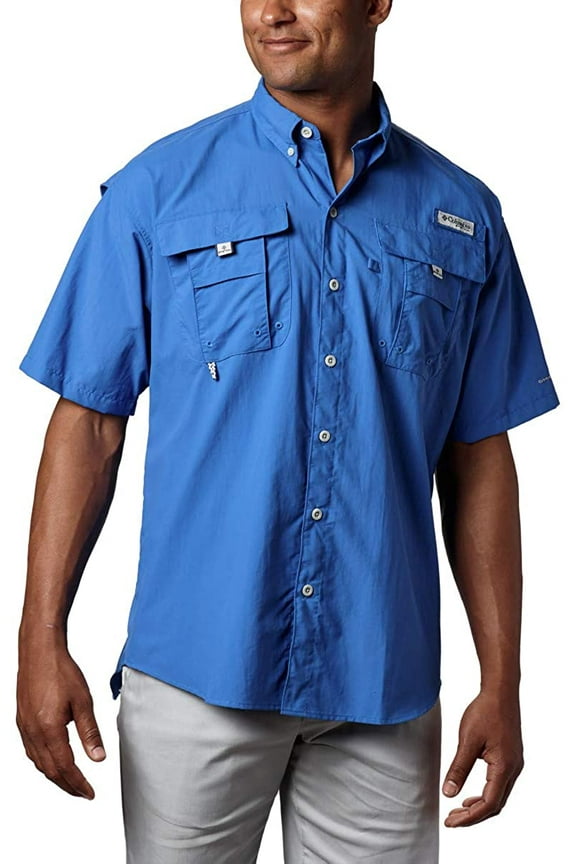 Mens PFG Bahama II UPF 30 Short Sleeve Fishing Shirt Vivid Blue 2X