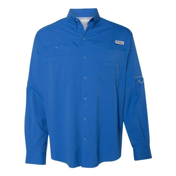 Men's Columbia PFG UPF 40 Tamiami™ II Long Sleeve Button-Down Shirt Color: Vivid Blue Size: S