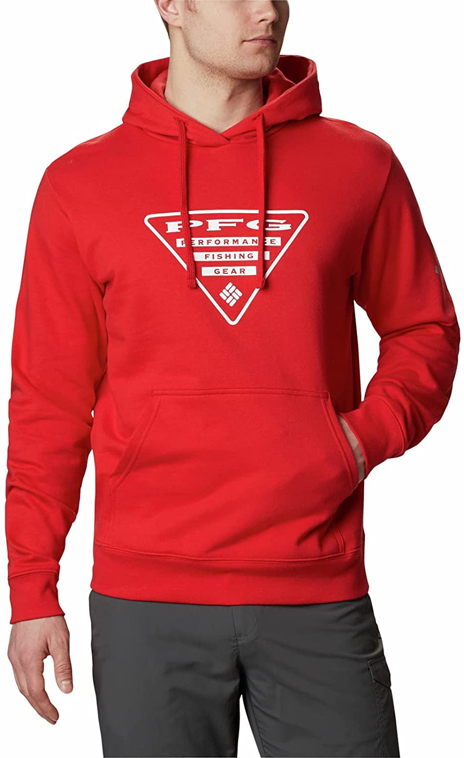 Columbia Hoodie PFG Triangle Felpa con Cappuccio, Rosso/Bianco, XL Tall Uomo