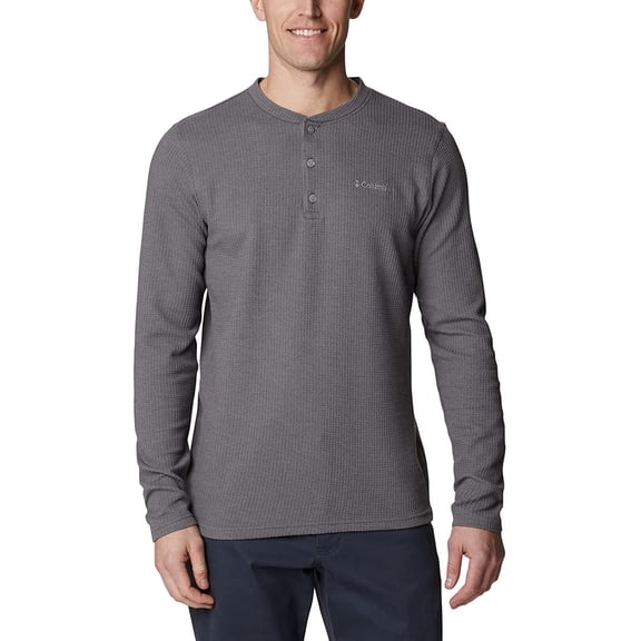 Columbia Mens Pine Peak Waffle Long Sleeve Henley City Grey Heather Medium