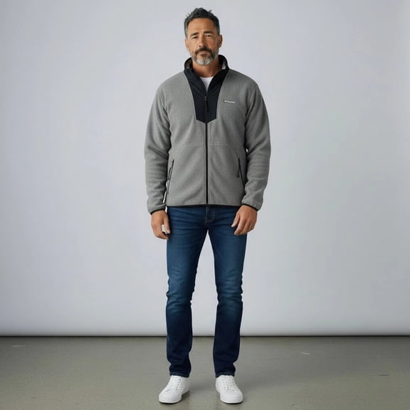 Columbia Mens Sequoia Grove Full Zip Fleece Pullover Jacket Size XL Gray Black