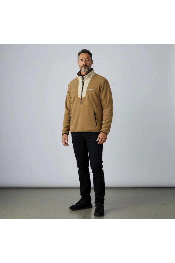 Columbia Mens Sequoia Grove Half Zip Fleece Pullover Jacket L Tan/Brown/Black