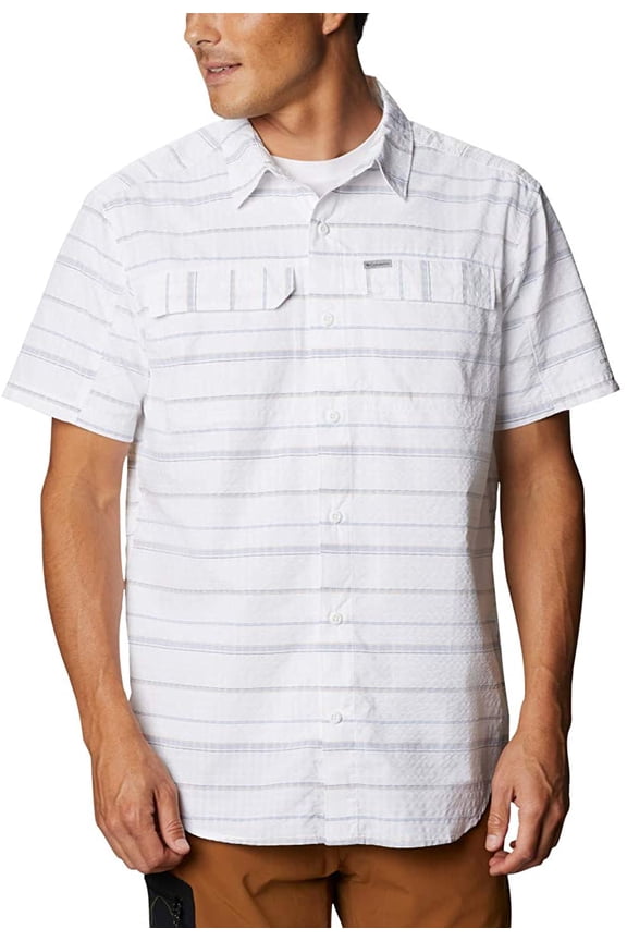 Mens Silver Ridge SS Seersucker Shirt White Stripe Large