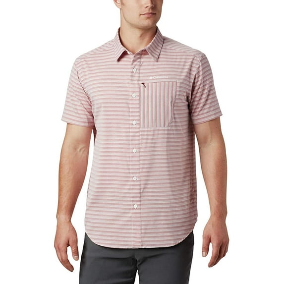 Columbia Mens Twisted Creek II Short Sleeve Shirt Small Red Jasper Stripe