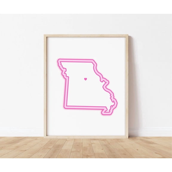 Columbia Missouri Pink Map With Heart Wall Art Print, City Decor Unframed Paper Print