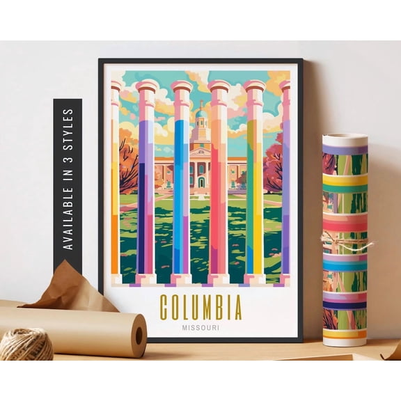 Columbia Missouri Poster University Of Missouri Poster Columbia Mo Wall Art Retro Destination Art Poster Travel Art Home Decor UNFRAMED Poster, Wall Art for Decor, Present, 8x12
