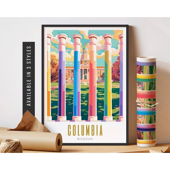 Columbia Missouri Poster University Of Missouri Poster Columbia Mo Wall Art Retro Destination Art Poster Travel Art Home Decor, 8x12 UNFRAMED