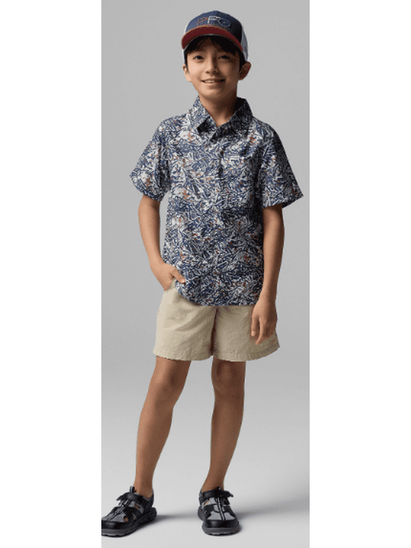 NOCTURNAL Boys' PFG Super Slack Tide Short Sleeve Camp Shirt, US Large