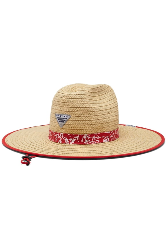 Columbia Unisex PFG BAHA Straw Hat, Red Spark Kona Print, Large/Extra Large
