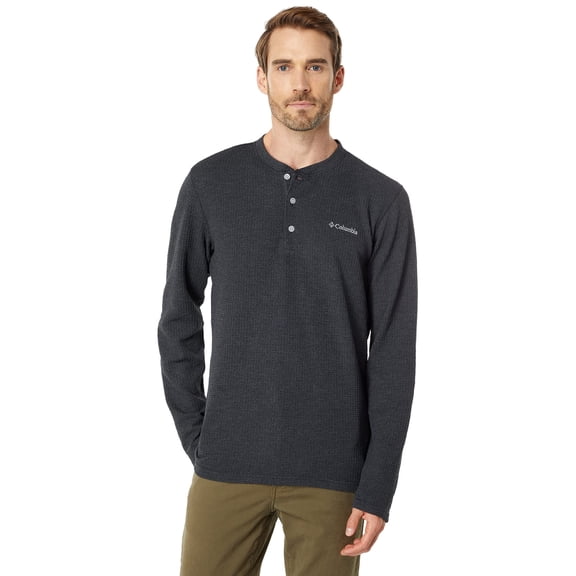 Columbia Pine Peak Waffle Long Sleeve Henley (Mens, Black Heather, MD)
