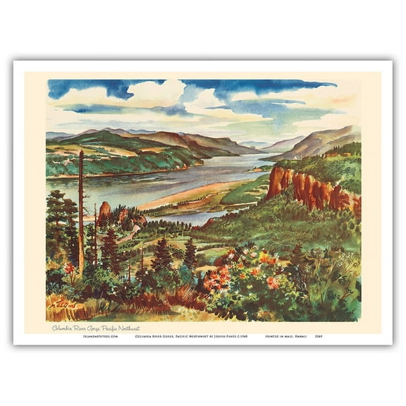 Columbia River Gorge Pacific Northwest - United Air Lines - Vintage Travel Poster by Joseph Fehér c.1948 - Master Art Print (Unframed) 9in x 12in