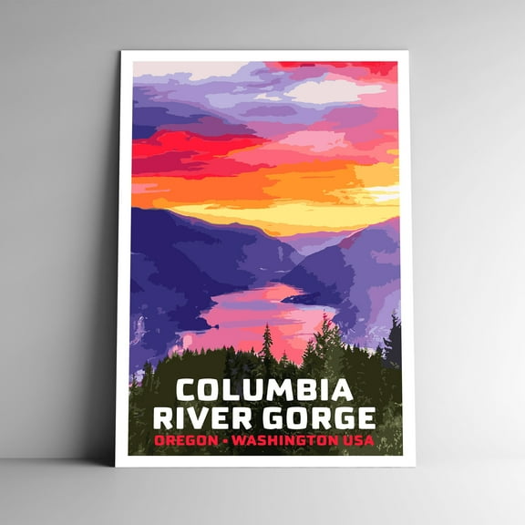 Columbia River Gorge Vintage Travel Poster / Postcard WPA Style Washington Oregon