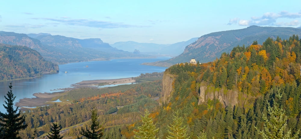 Columbia River Gorge in autumn Oregon USA Canvas Art - Panoramic Images (36 x 12)