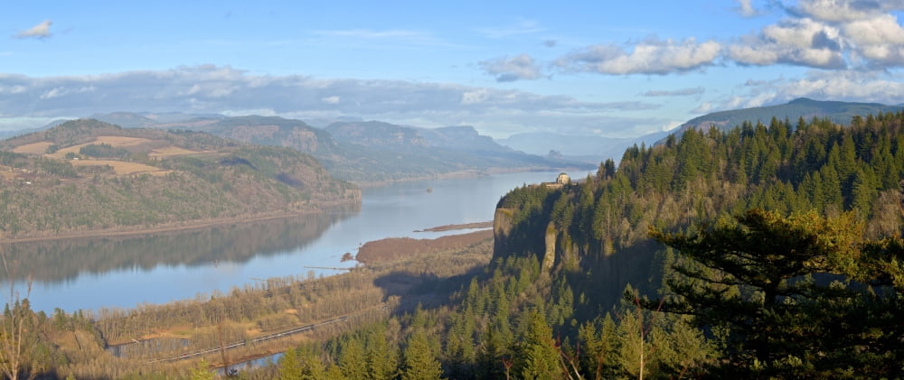 Columbia River Gorge landscape panorama Oregon USA Canvas Art - Panoramic Images (12 x 36)