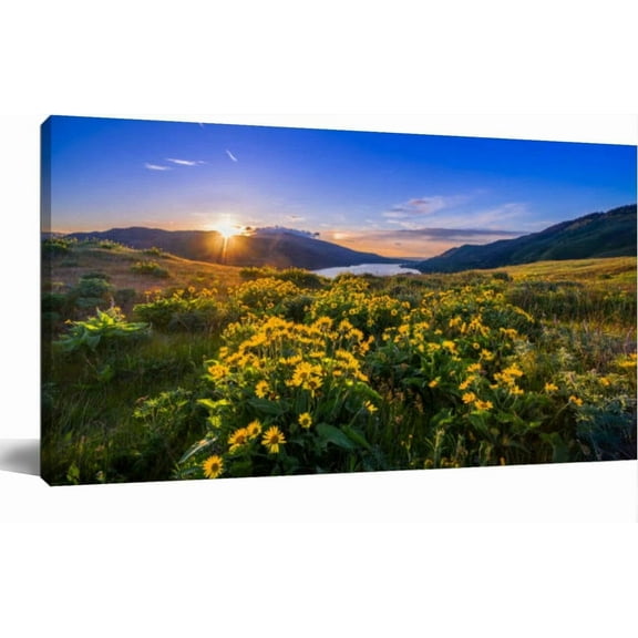 Columbia River Wildflowers Canvas Wall Art Large Framed Prints Pictures Wall Decor Posters Painting Artwork for Living Room Bedroom Kitchen Bathroom