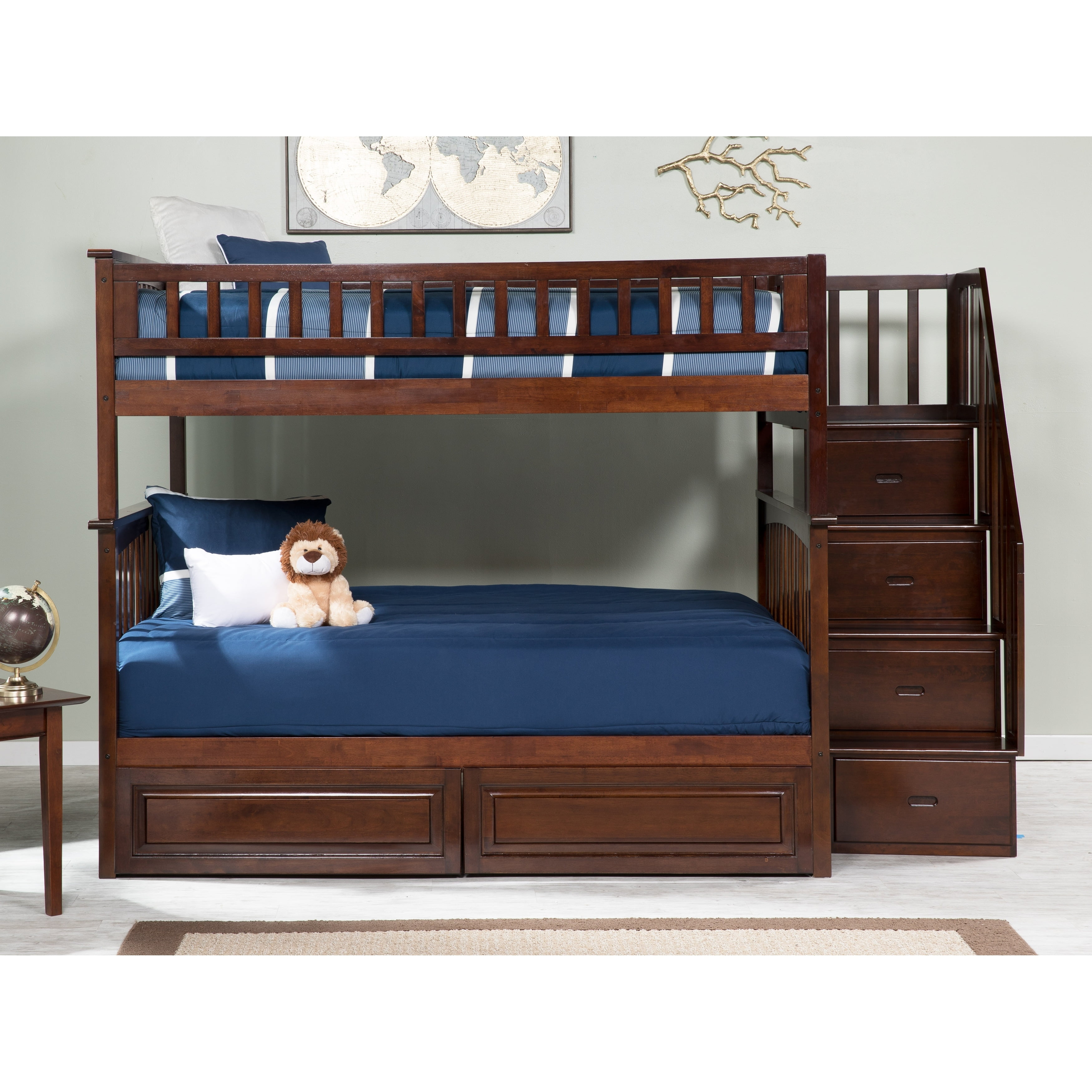 Columbia Staircase Bunk Bed Full over Full with 2 Raised Panel Bed
