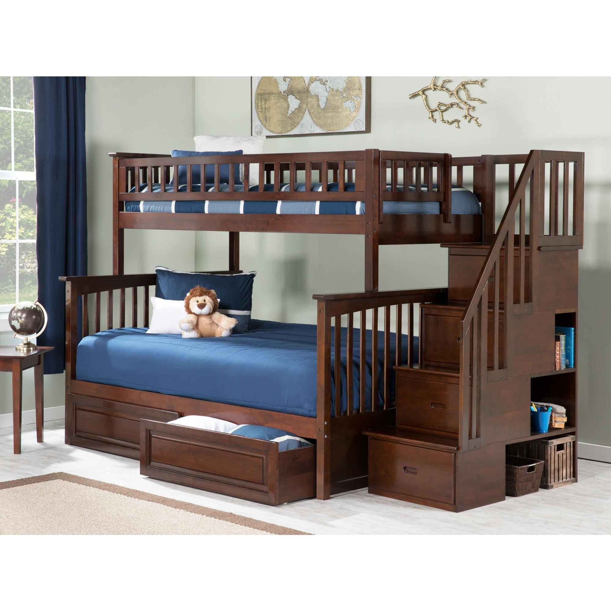 Columbia Twin over Full Staircase Bunk Bed for Kids & Adults, Solid