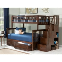Columbia Staircase Bunk Bed Twin over Full with 2 Raised Panel Bed Drawers in Walnut