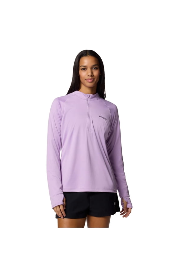 Tidal Tee 1/4 Zip Women's Long Sleeve Shirt, Omni-Wick Moisture Management, UPF 50 Sun Protection, Hydrangea/Black Logo, Large, 198779