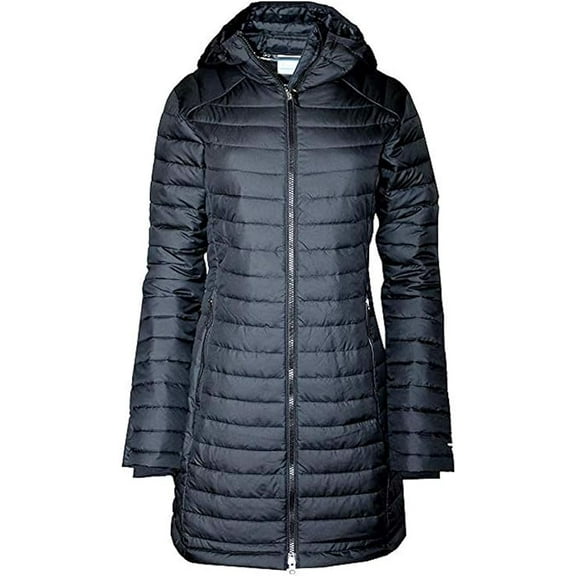 Columbia Women's White Out Mid Omni-Heat Long Hooded Jacket Coat Puffer (XS, Black)
