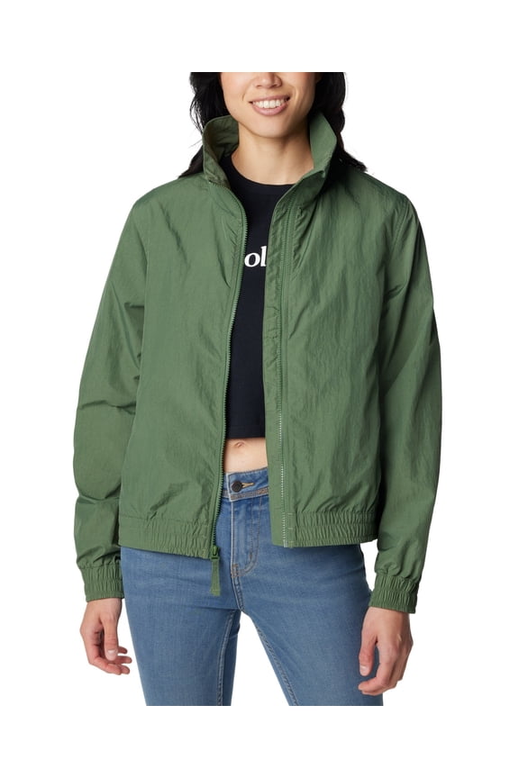 Women Windbreaker Jacket Coat Large Green Solid