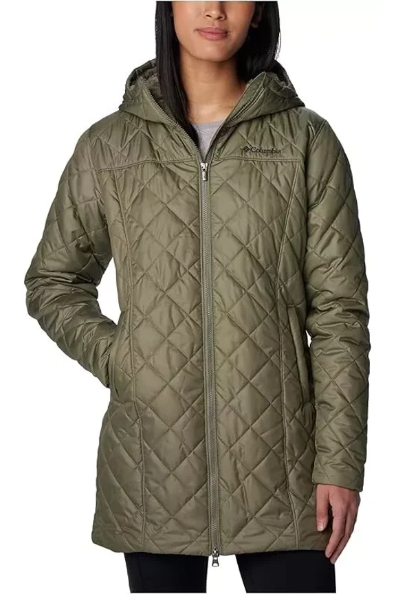 Women's Copper Crest Hooded Fleece-Lined Mid-Length Coat, Stone Green,S